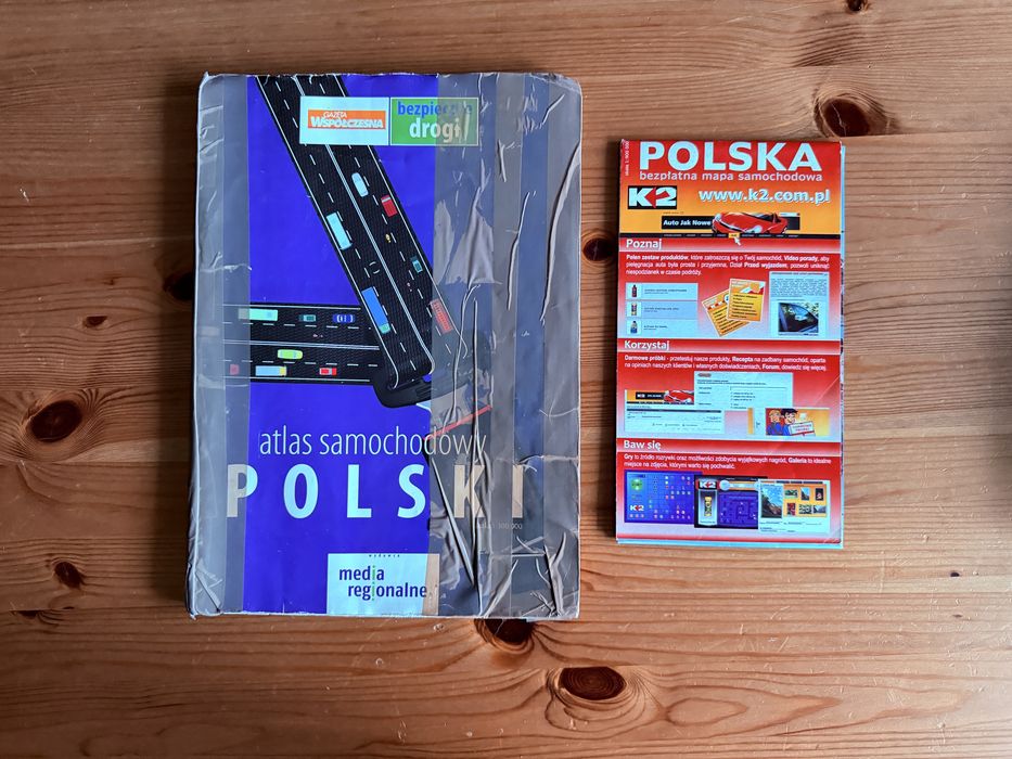 Zestaw Retro: Atlas Samochodowy Polski + Bezpłatna Mapa K2 (Lata 2000.)