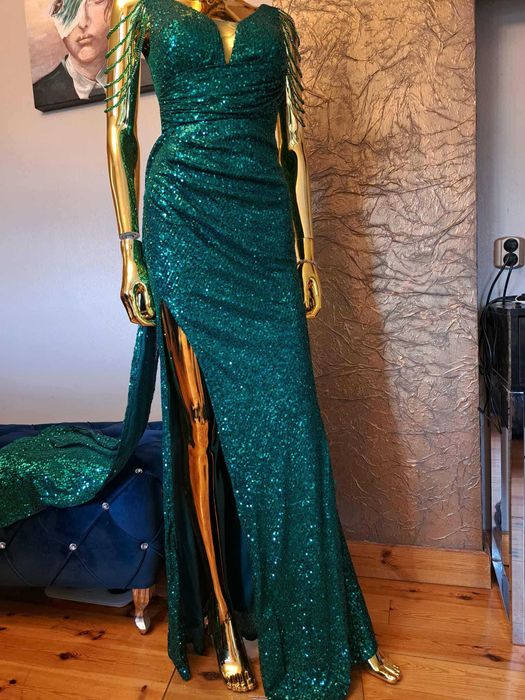 Suknia wieczo na sylwestra studniówkę Glossy Emerald R34 Polski produc