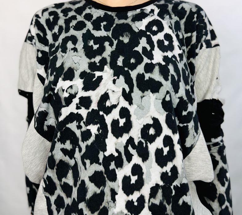 Szaro-czarna tunika z panterkowym panelem XS 34