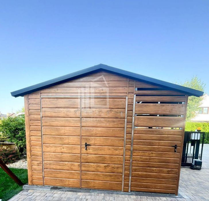 Schowek Domek Ogrodowy 2X2M + Wiata 1M Brama Drzwi Blachodach Id796