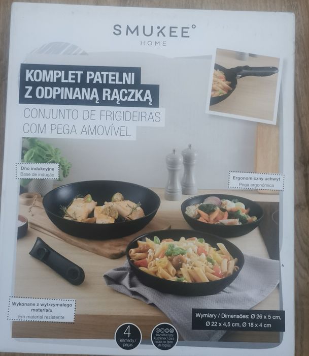 Zestaw patelni z odpinaną rączką Smukee 4 elementy