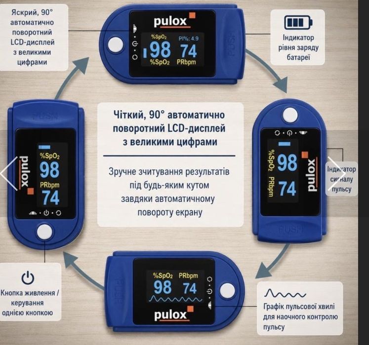 Пульсоксиметр PULOX  200 А з функцією перемикнення сигналізації й імпульсним тоном