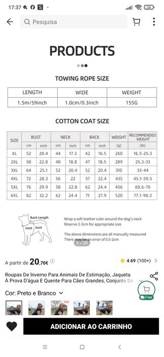 Roupa para cão de pequeno porte + trela (novo)