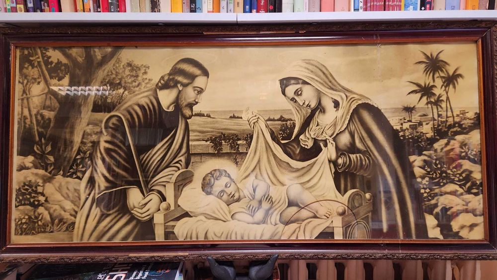Święta Rodzina, obraz PRL, lata 50-60 bardzo duży,126x59 cm