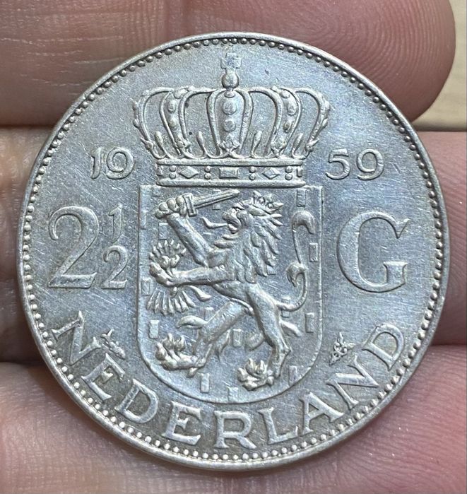 Moeda 999 HOLANDA 2 1/2 Gulden 1959 Prata
