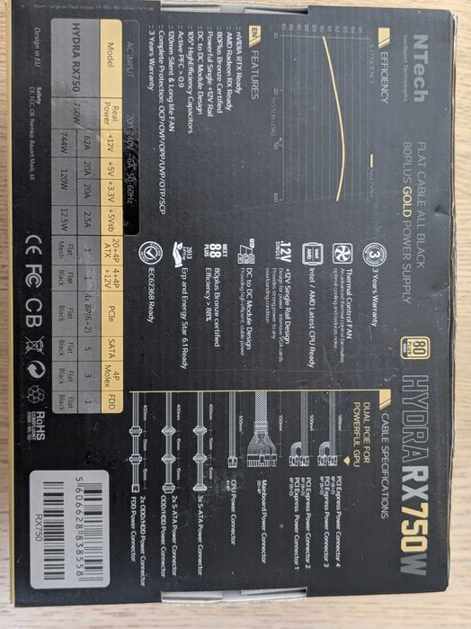 Fonte NTech HYDRA RX750W | 750W Reais | 80 PLUS GOLD