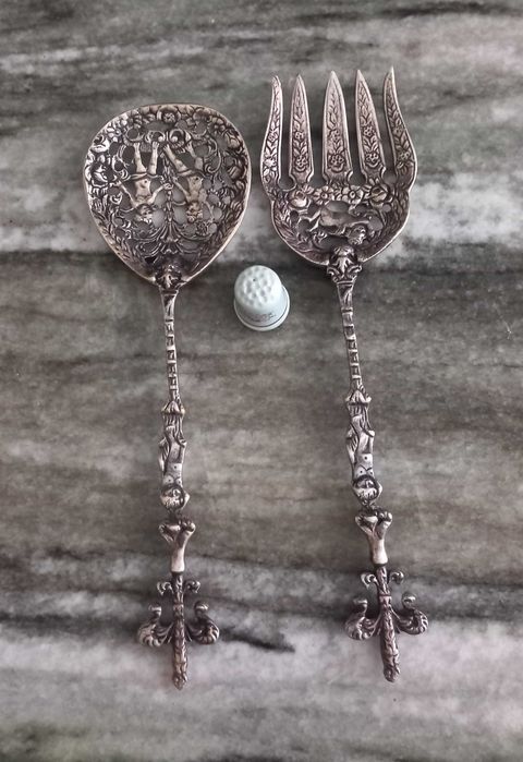 Conjunto de talheres vintage de servir salada, anos 60