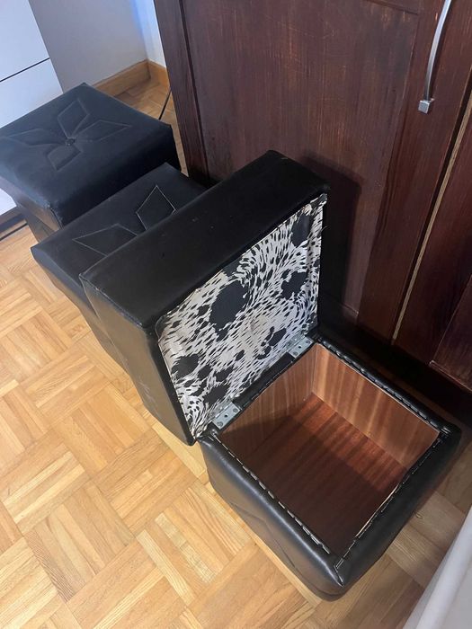 pufy czarne  3 sztuki z pojemnikiem