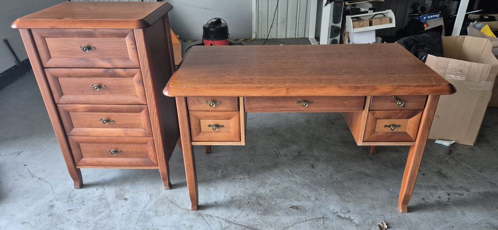 Biurko drewniane 128x68 + komoda 4 szuflady PFM EMIL/HOLLYDAY klon/koniak – komplet