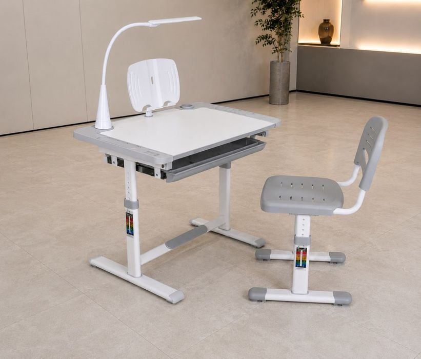 Дитяча парта FunDesk Littonia Grey + стілець, Led лампа, підставка