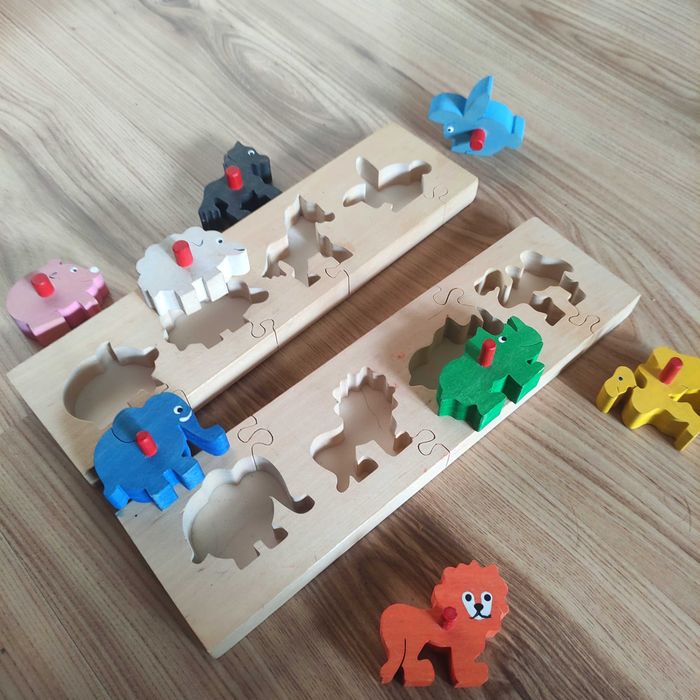 Drewniane zabawki puzzle zwierzęta ukladanki