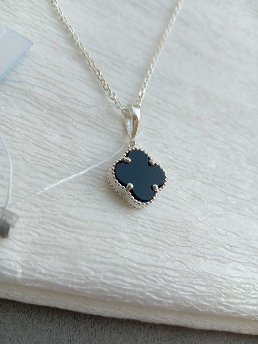 Серебряный подвес кулон Van Cleef Ван Клиф оникс черный белый клевер