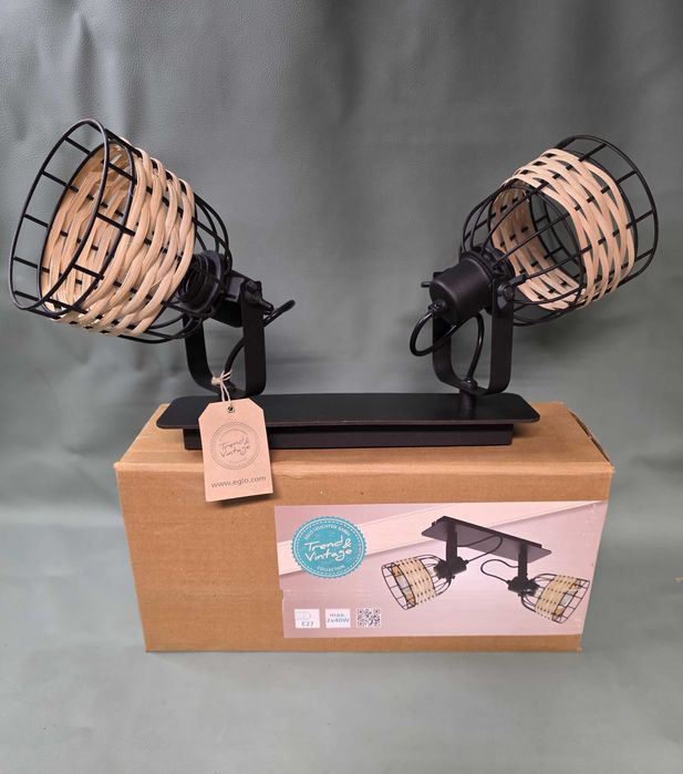 Lampa ścienna sufitowa metal ratan styl vintage boho Eglo Anwick 1