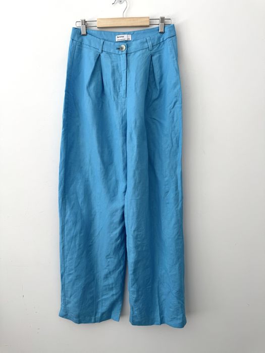 Bershka lniane spodnie Szeroka nogawka Wide leg