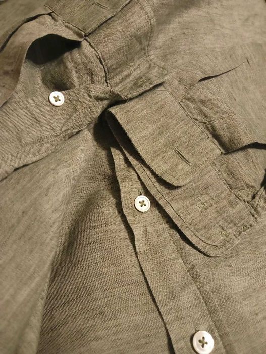 Octobre khaki melanż męska koszula stójka quiet luxury eco len lniana XS