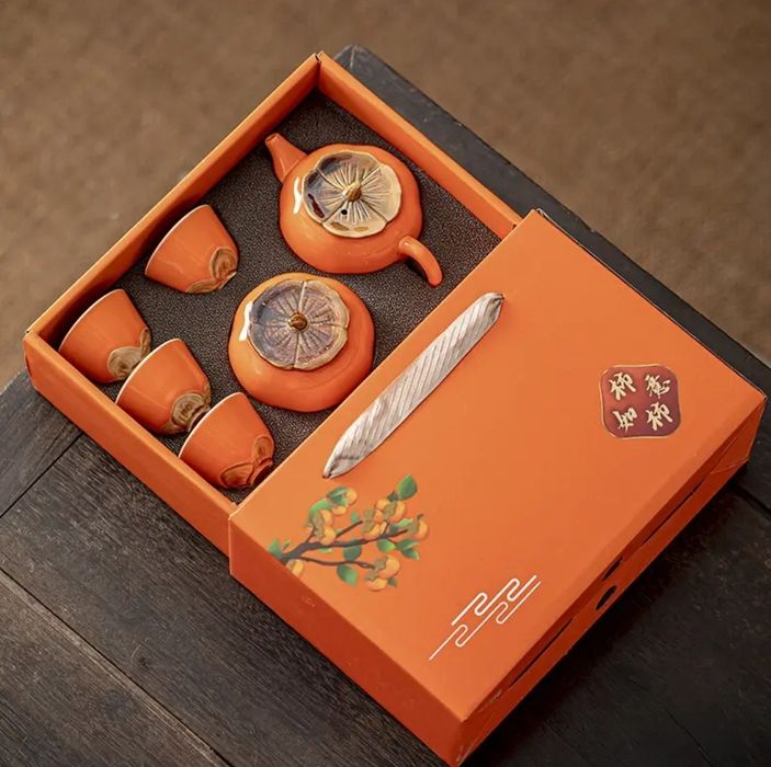 Чайний набір Хурма: чайник 200 мл, 4 піали (по 50мл), чайниця.