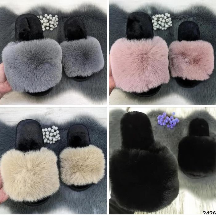 Пушисті тапки, меховые комнатные тапки, жіночі кімнатні тапки, хутро.