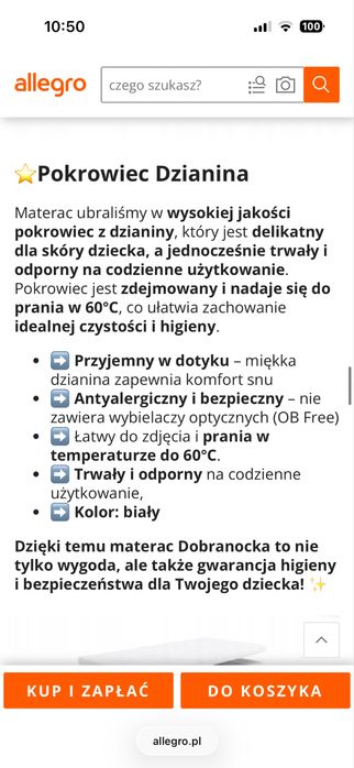 Materac 60x120  Hilding Dobranocka Dzianina