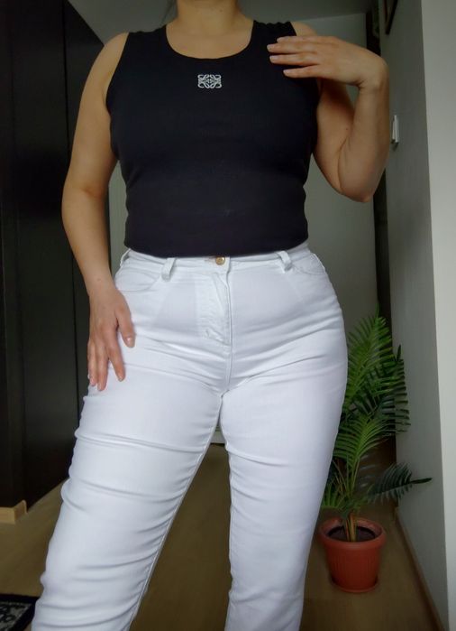 Białe spodnie rurki Guess by Marciano vintage skinny prosta nogawka niski stan elastyczne