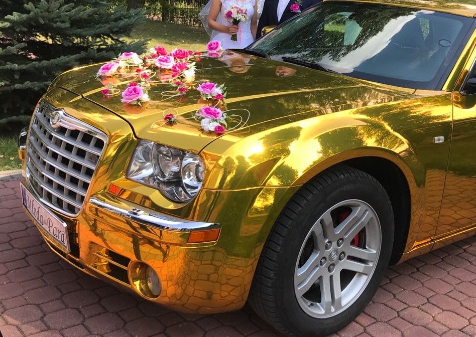 Auto Samochód Limuzyna do Ślubu Złoty Lustrzany chrom