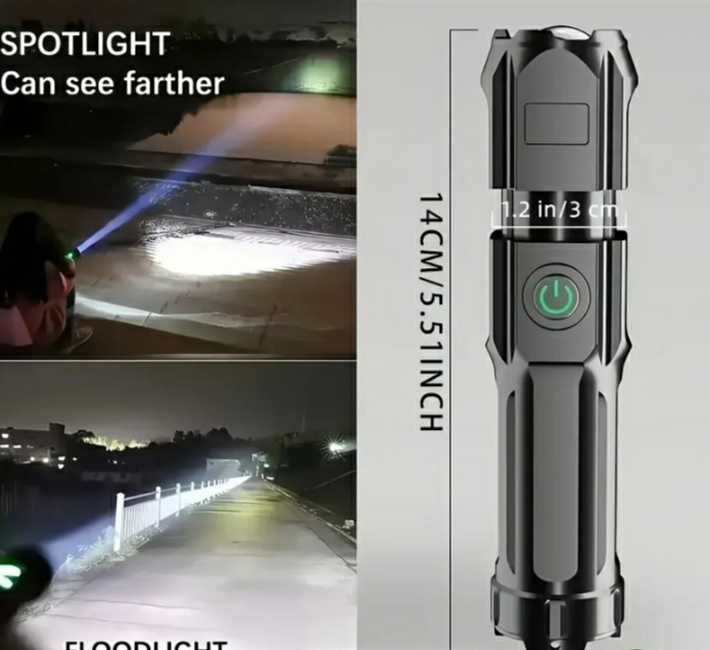 Мощный водонепроницаемый, аккумуляторный фонарь