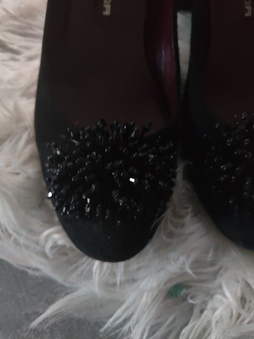 Czarne balerinki buty prima moda z kamieniami