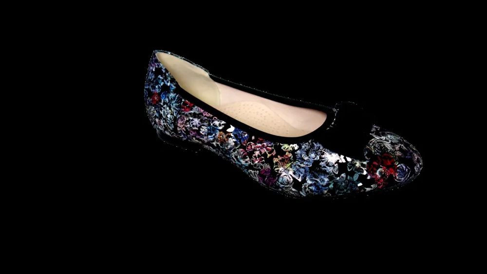 BnW Czarne baletki skórzane w kwiaty