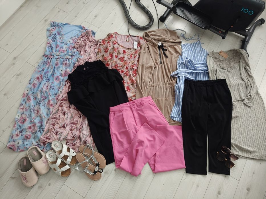 Mega paka ubrań nowe sukienki S/M spodnie buty zestaw markowe glamour