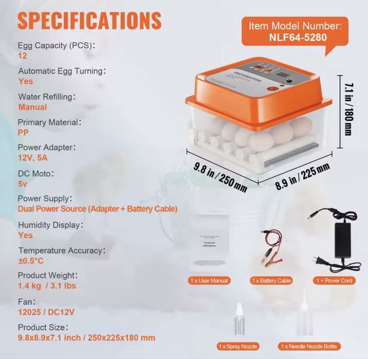 VEVOR - Incubadora de 12 ovos Viragem automática