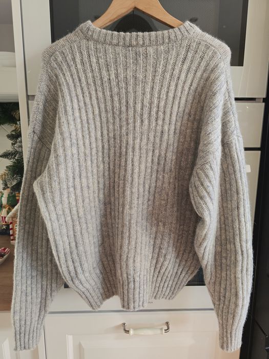 Sweter wełniany r.S szkocka wełna  szary warkocz