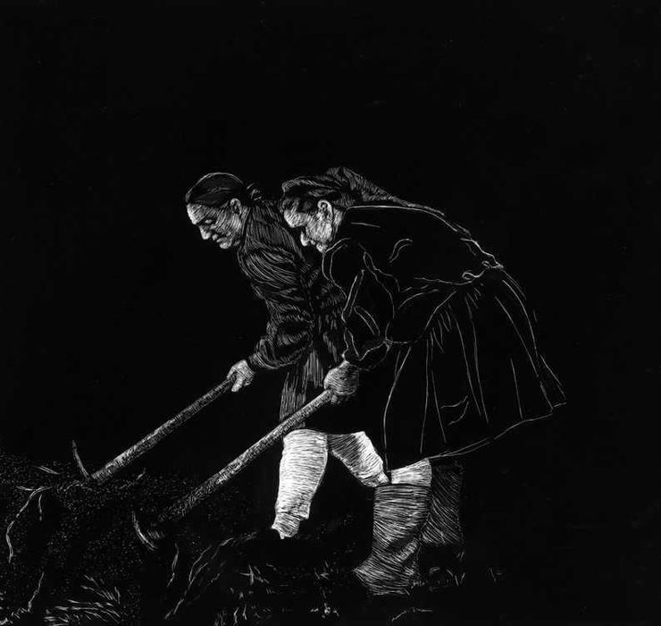 Desenho scratchboard inspirado Norte tradições de Portugal arte  Soajo