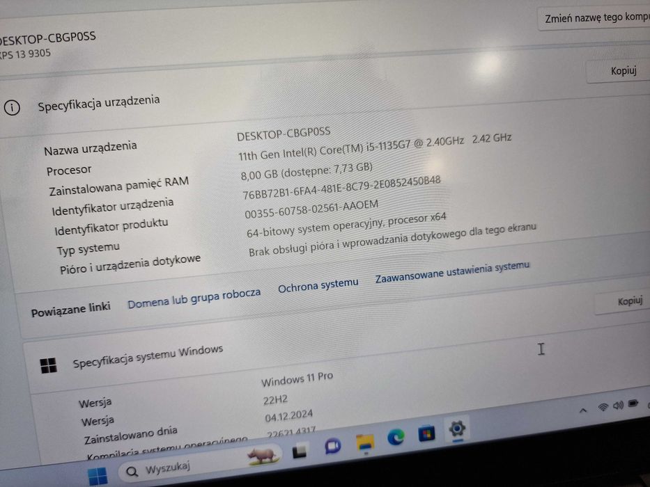 DELL XPS 13 9305/ i5-1135G7/ 8GB/ 256GB/ Iris Xe/ W11P/ 13.3" FHD