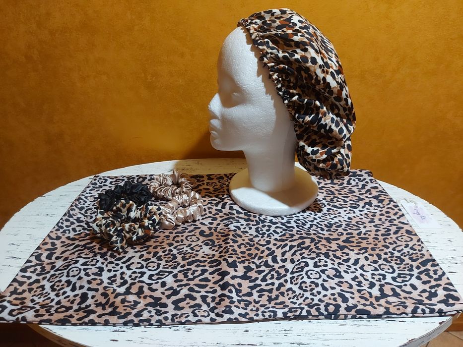 Jedwab naturalny,  czepek S/M, scrunchies Si M, poszewka 35÷55cm