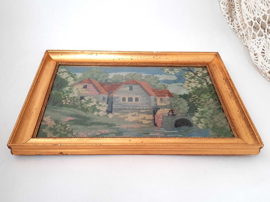 STARY OBRAZ gobelin , kilim , makata , haft - Szwecja