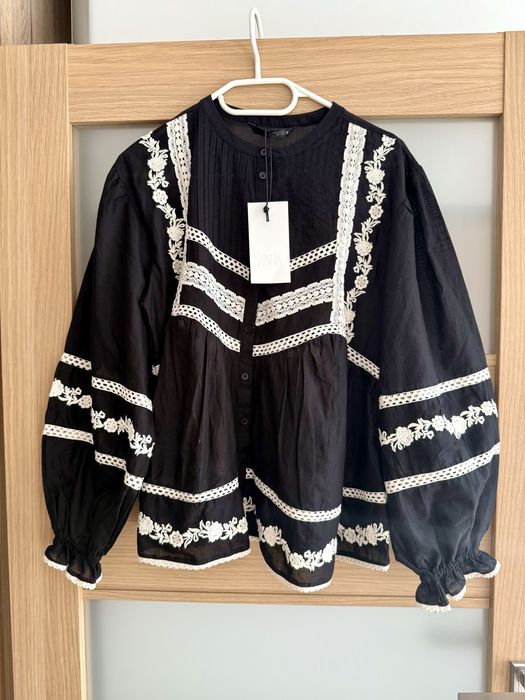 Bluzka zara bufki boho szerokie rekawy tunika