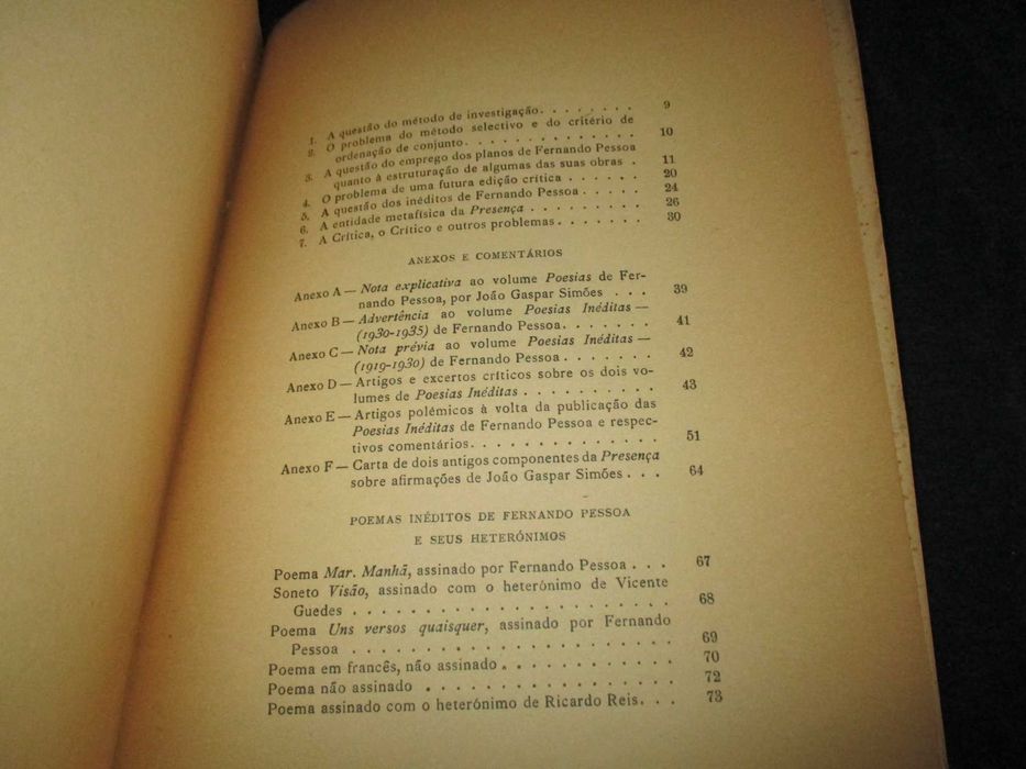Livro Os Inéditos de Fernando Pessoa e os critérios do Gaspar Simões