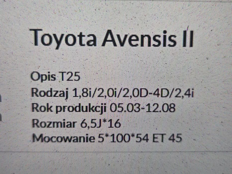 felgi stalowe 16" 5x100 6,5x16 ET 45 TOYOTA AVENSIS PRIUS URBAN