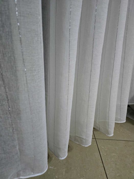 firanki z metra BATYST jasny KREM+paski SREBRO+OBCIĄŻNIK,wys 280  wyprzedaz