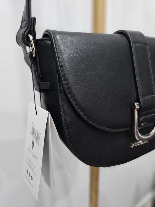 Nowa czarna torebka listonosza Puccini ze skóry ekologicznej