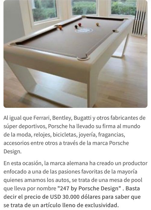 Mesa de SNOOKER Porsche Design