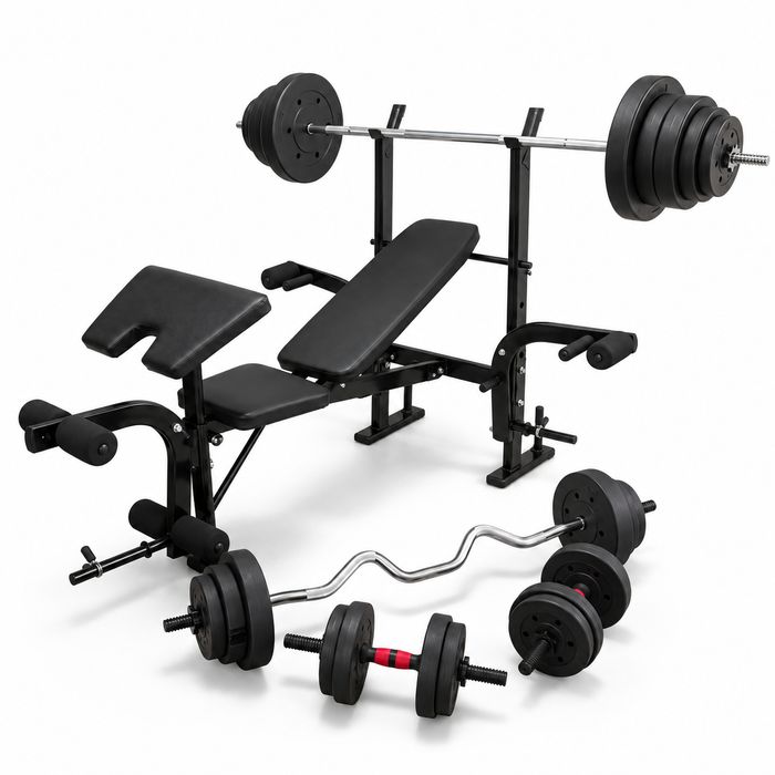 Zestaw Treningowy 128KG Lawka Gryfy Hantle Obciazenia Modlitewnik