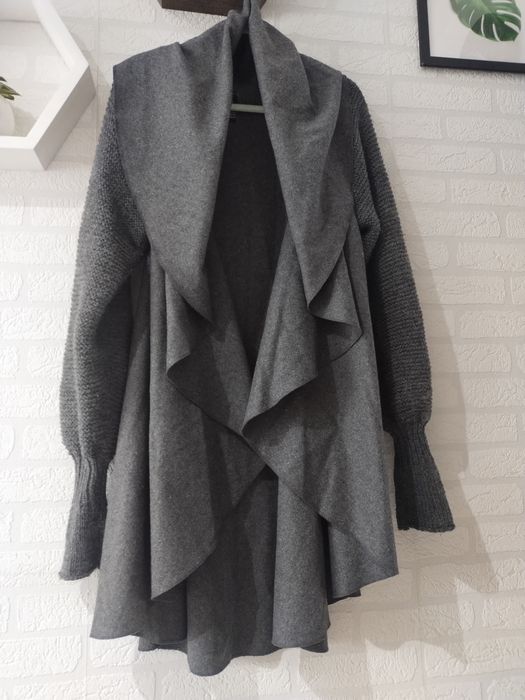 Świetna ciepła wełniana narzutka kardigan S M