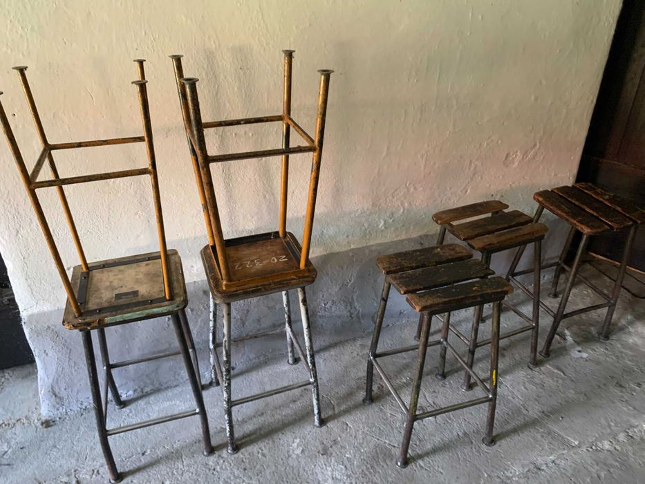 Taboret taborety wojskowe wysokie metalowy krzesło stołek PRL Oława ...