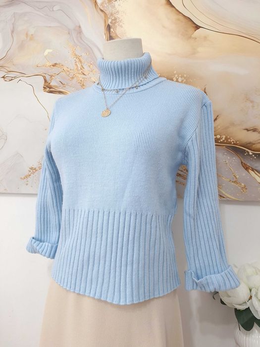 Damski Jasny Niebieski Błękitny Baby Blue Sweter Golf S