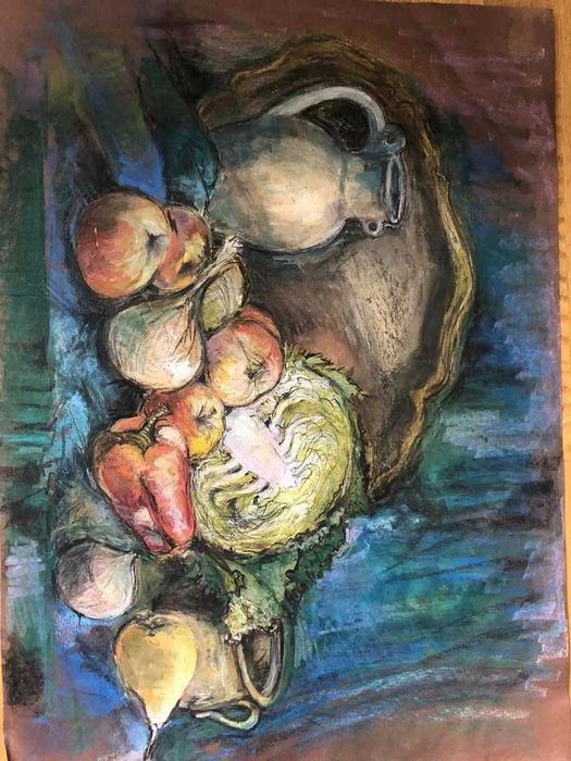 Martwa natura. Rysunek pastelami na kartonie (50/70 cm).