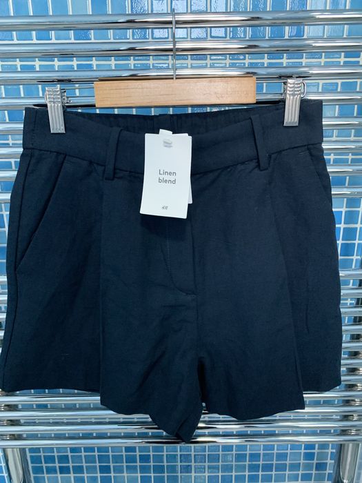 Eleganckie lniane szorty H&M granatowe