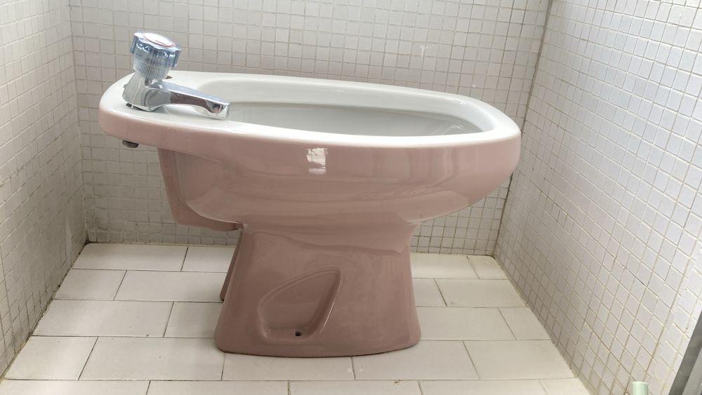 Bidé rosa com tubagem e toneiras marca Valadares