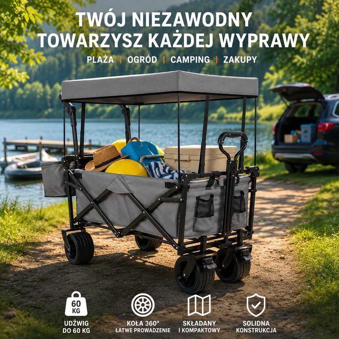 NOWY WÓZEK PLAŻOWY Na Ryby Turystyczny Zakupowy Z daszkiem HIT XL