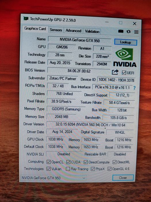 Видеокарта GTX 950 2 GB ™ZOTAC