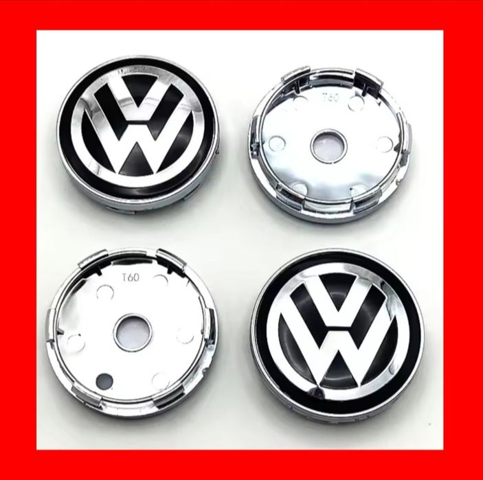 NOWE Dekielki 60mm VW VOLKSWAGEN komplet 4szt. dekle zaślepki kapsle srebrne